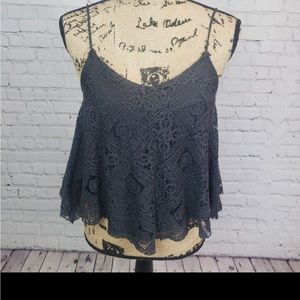 4/15$ American Eagle Charcoal Grey Lace Tank